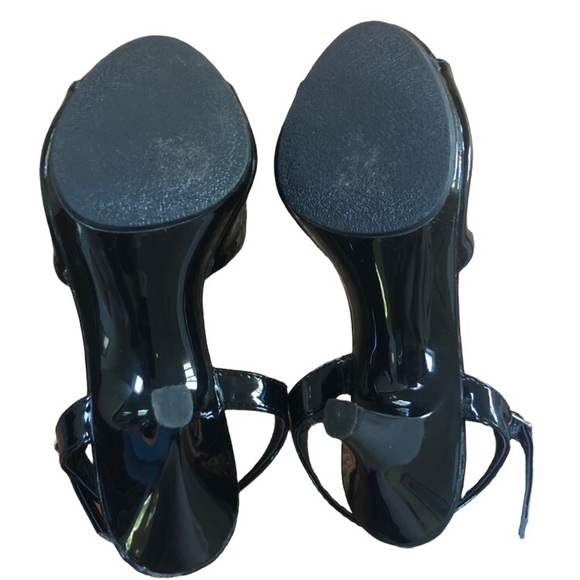 Retro Black Patent Peep Toe Heels - Picture 3 of 8